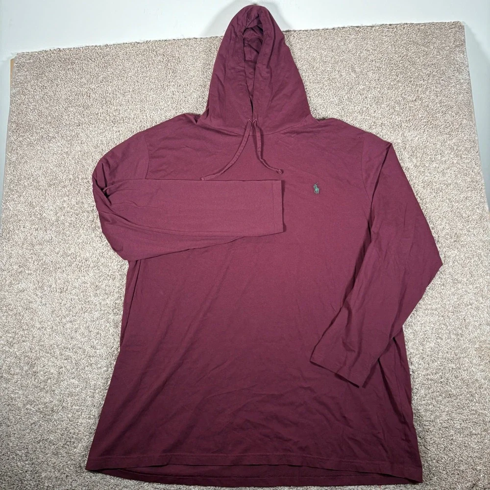 Polo Ralph Lauren Mens 3XLT Burgundy Long Sleeve Hooded T-Shirt‎ Pony Logo